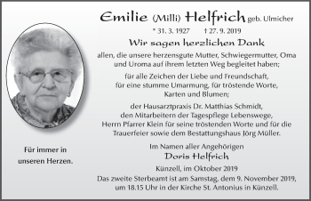 Traueranzeige von Emilie Helfrich von FZ