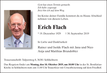 Traueranzeige von Erich Flach von FZ