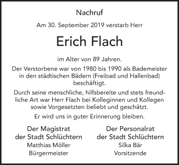 Traueranzeige von Erich Flach von FZ
