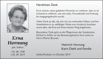 Traueranzeige von Erna Hornung von FZ