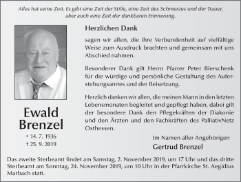 Traueranzeige von Ewald Brenzel von FZ