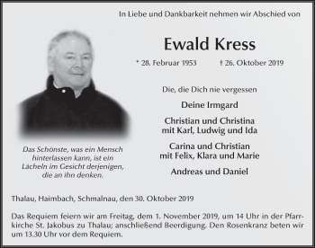 Traueranzeige von Ewald Kress von FZ
