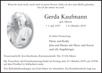 Traueranzeige von Gerda Kaufmann von FZ