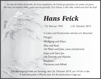 Traueranzeige von Hans Feick von FZ