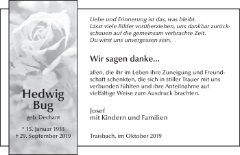 Traueranzeige von Hedwig Bug von FZ