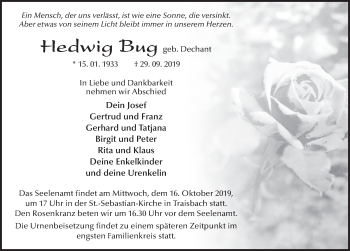 Traueranzeige von Hedwig Bug von FZ