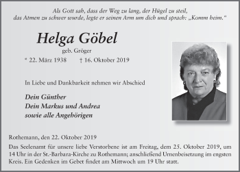 Traueranzeige von Helga Göbel von FZ