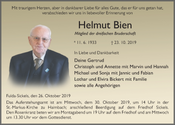 Traueranzeige von Helmut Bien von FZ