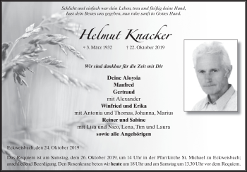 Traueranzeige von Helmut Knacker von FZ