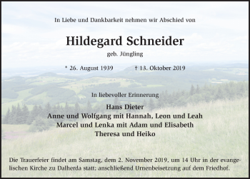Traueranzeige von Hildegard Schneider von FZ
