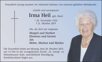 Traueranzeige von Irma Heil von FZ