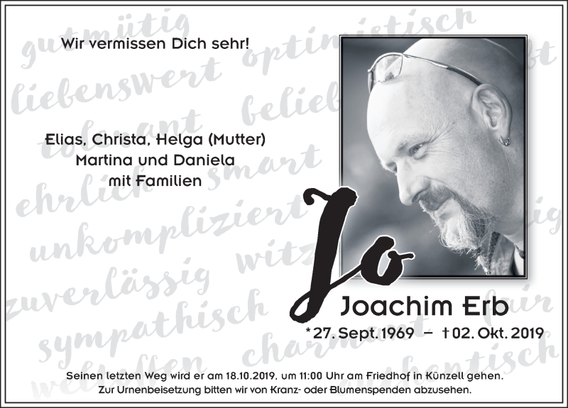  Traueranzeige für Joachim Erb vom 15.10.2019 aus FZ