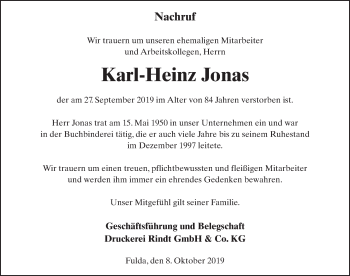 Traueranzeige von Karl-Heinz Jonas von FZ