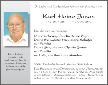 Traueranzeige von Karl-Heinz Jonas von FZ