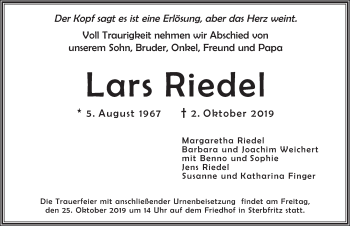 Traueranzeige von Lars Riedel von FZ