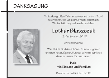 Traueranzeige von Lothar Blaszczak von FZ