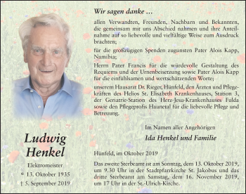 Traueranzeige von Ludwig Henkel von FZ