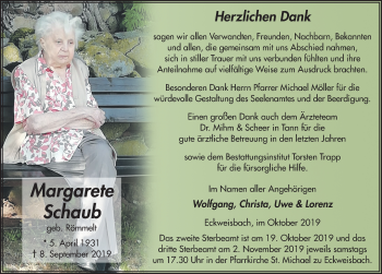 Traueranzeige von Margarete Schaub von FZ