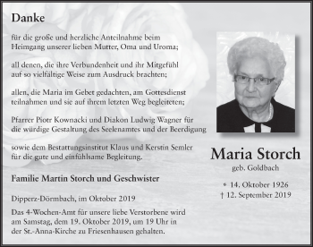 Traueranzeige von Maria Storch von FZ