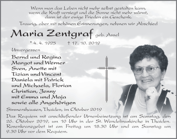 Traueranzeige von Maria Zentgraf von FZ