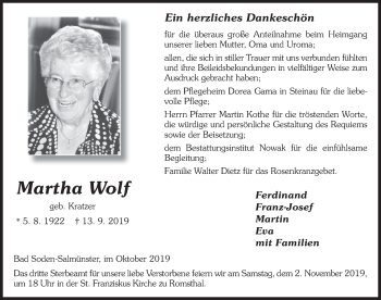 Traueranzeige von Martha Wolf von FZ