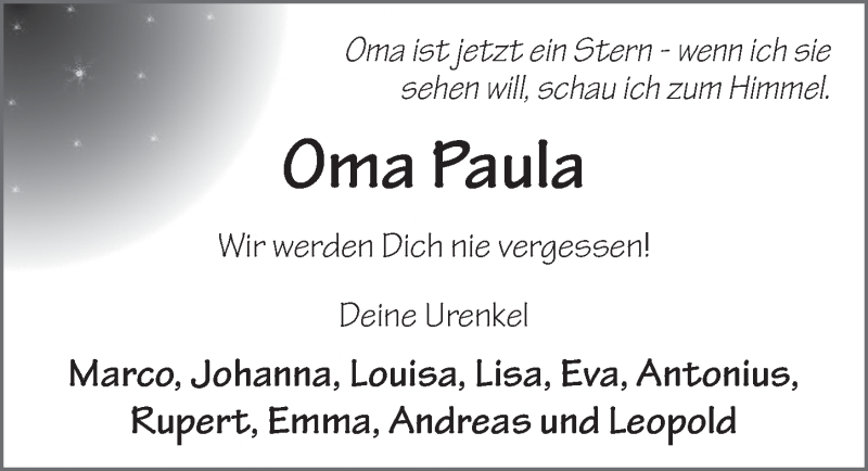  Traueranzeige für Paula Wilde vom 07.10.2019 aus FZ