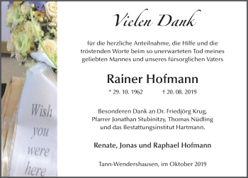 Traueranzeige von Rainer Hofmann von FZ
