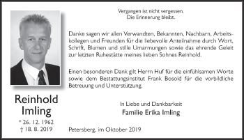 Traueranzeige von Reinhold Imling von FZ