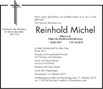 Traueranzeige von Reinhold Michel von FZ
