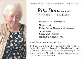 Traueranzeige von Rita Dorn von FZ