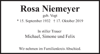 Traueranzeige von Rosa Niemeyer von FZ