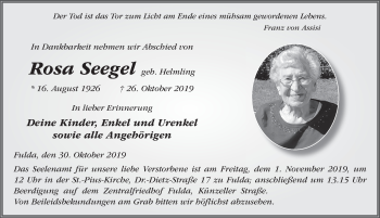 Traueranzeige von Rosa Seegel von FZ