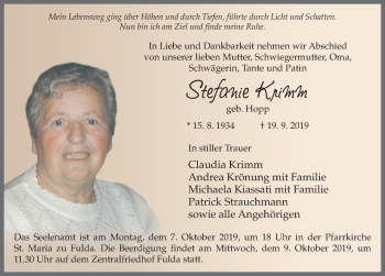 Traueranzeige von Stefanie Krimm von FZ