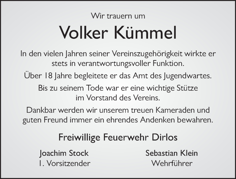  Traueranzeige für Volker Kümmel vom 21.10.2019 aus FZ