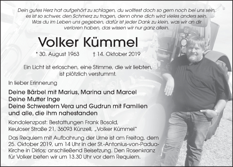  Traueranzeige für Volker Kümmel vom 21.10.2019 aus FZ