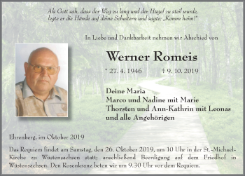 Traueranzeige von Werner Romeis von FZ