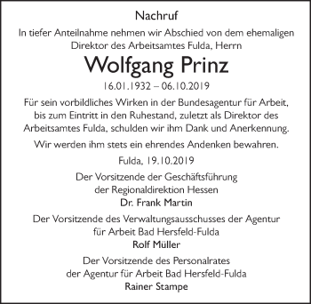 Traueranzeige von Wolfgang Prinz von FZ