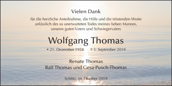 Traueranzeige von Wolfgang Thomas von FZ