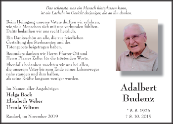 Traueranzeige von Adalbert Budenz von FZ