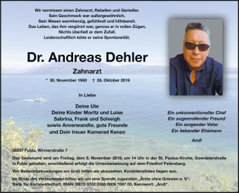 Traueranzeige von Andreas Dehler von FZ