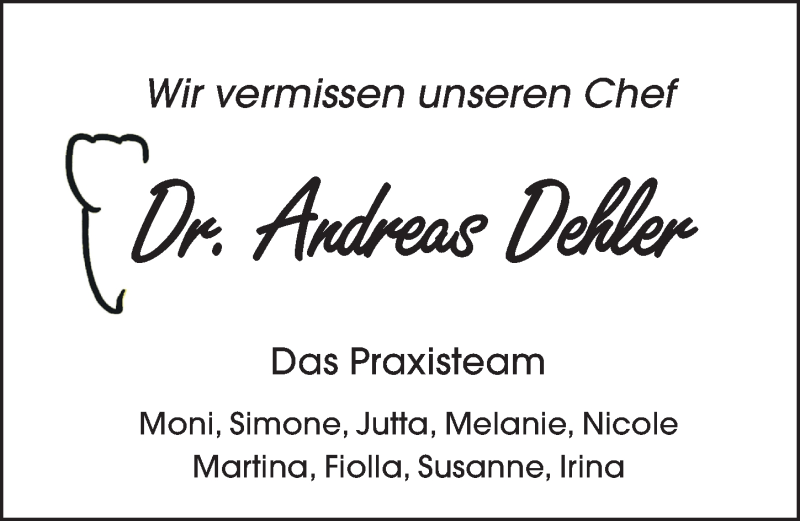  Traueranzeige für Andreas Dehler vom 05.11.2019 aus FZ