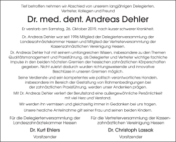 Traueranzeige von Andreas Dehler von FZ