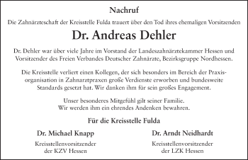 Traueranzeige von Andreas Dehler von FZ
