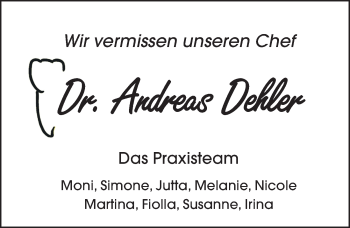 Traueranzeige von Andreas Dehler von FZ