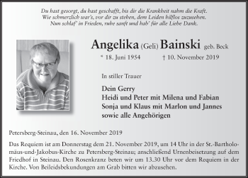 Traueranzeige von Angelika Bainski von FZ
