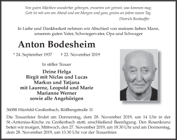 Traueranzeige von Anton Bodesheim von FZ