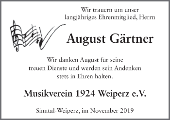 Traueranzeige von August Gärtner von FZ