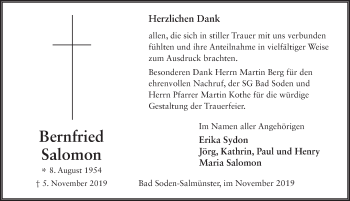 Traueranzeige von Bernfried Salomon von FZ