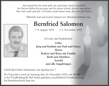 Traueranzeige von Bernfried Salomon von FZ