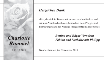 Traueranzeige von Charlotte Rommel von FZ